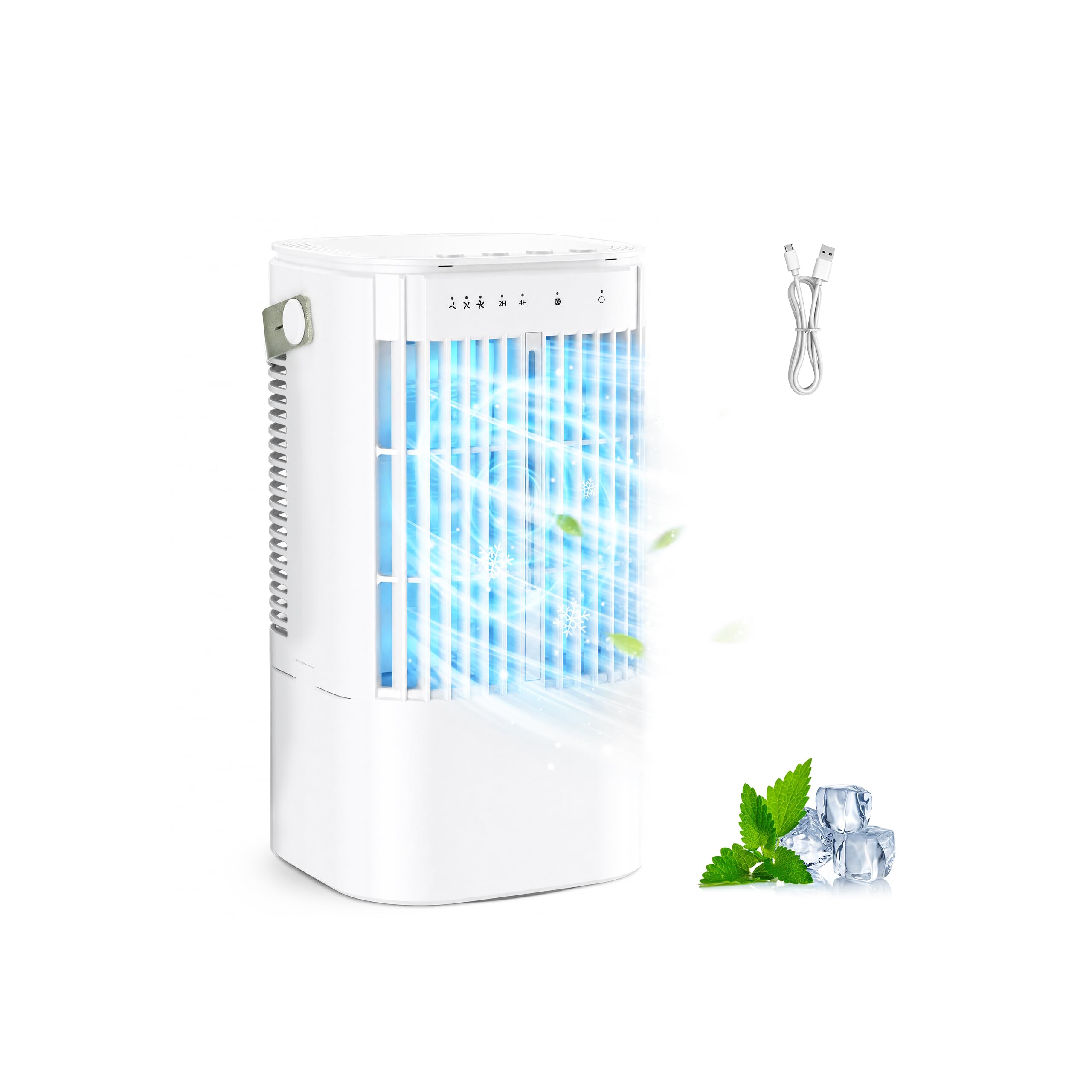 Climatiseur Mobile 4-en-1 1000ML, Rafraîchisseur d'Air Portatif Sans Évacuation, Ventilateur Brumisateur avec Oscillation 120°, Minuterie et LED 7 Couleurs, pour Bureau, Chambre, Camping