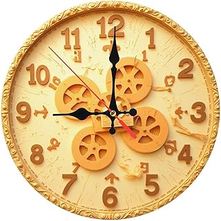 Vintage Film Reels Wooden Wall Clock with Ornate Frame Decor 25x25cm