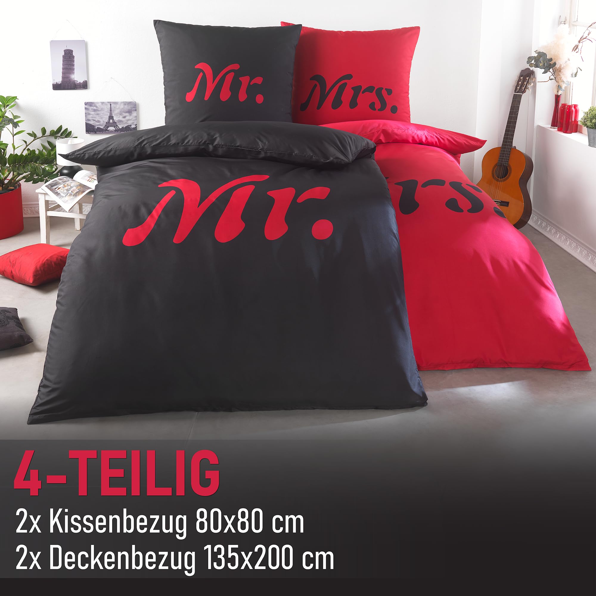 Kuscheli® 4-teilig Partner Bettwäsche 135x200 mit 80x80 Kissenbezug | ÖkoTex Zertifiziert