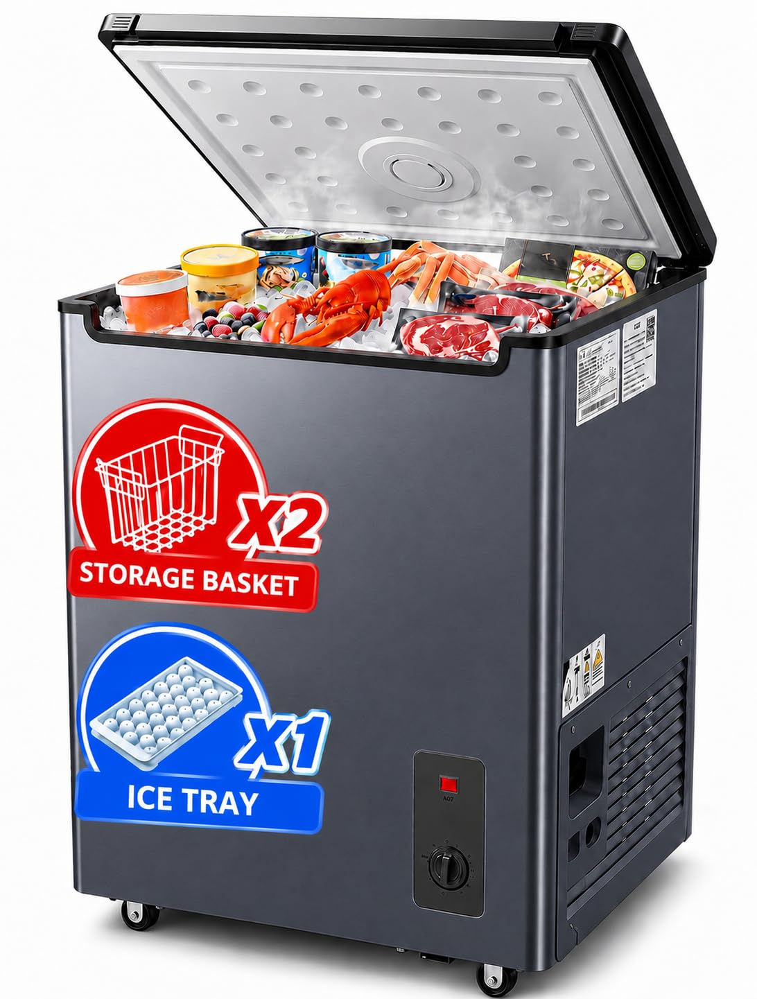 Casanta 6.5 Cu Ft Chest Freezer Free Standing Compact Freezer with Baskets