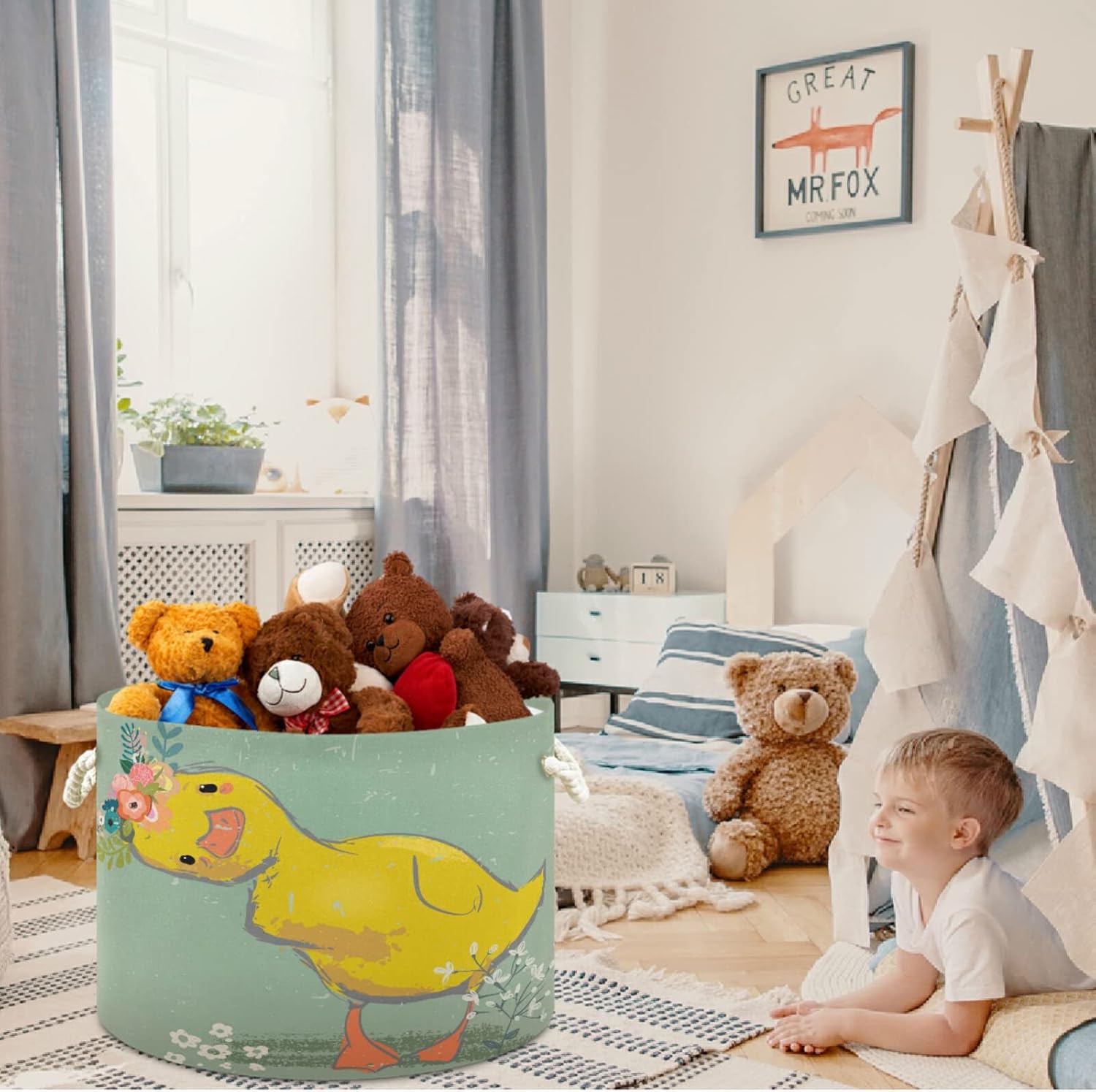 visesunny Little Duck with Wreath Laundry Baskets Fabric Storage Bin Storage Box Collapsible Storage Basket Toy Clothes Shelves Basket for Bathroom,Bedroom,Nursery,Closet,Office