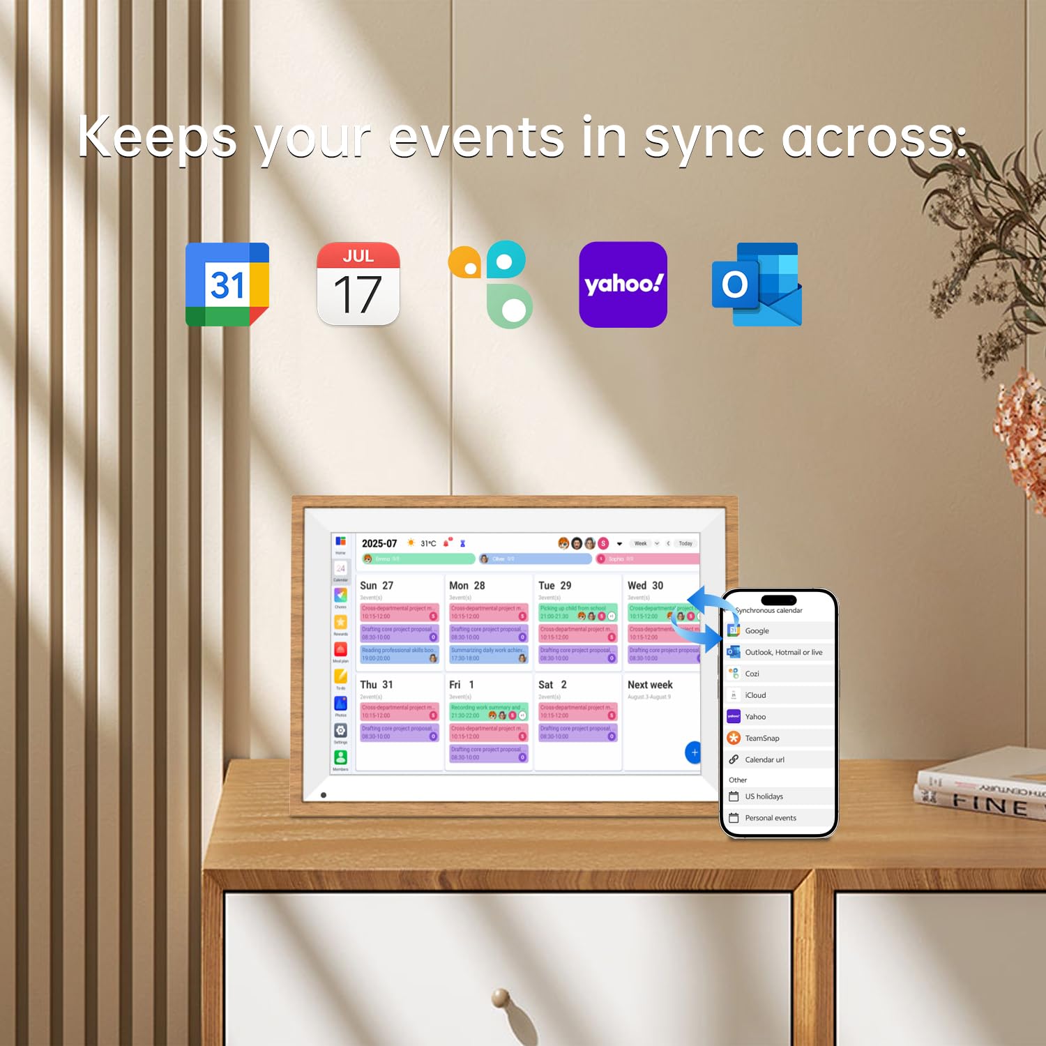 Digitaler Kalender 2026, 25,7 cm (10,1 Zoll), Aufgabendiagramm, interaktiver Touchscreen-Wandplaner, intelligenter Familien-Organizer für Familienzeitpläne, Desktop- und Wandmontage
