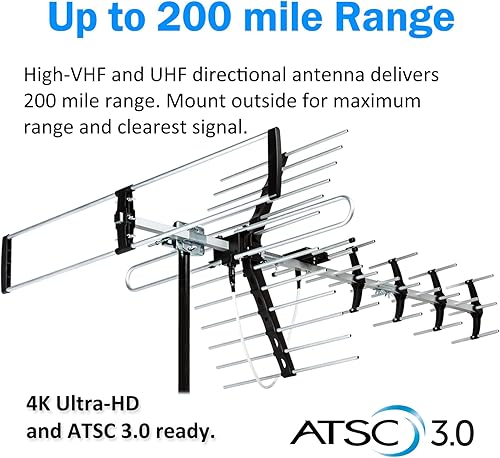 Vista 2 de Five Star Antena HDTV para exteriores de hasta 200 millas de largo alcance, montaje en ático o techo, antena digital OTA para 4K 1080P VHF UHF
