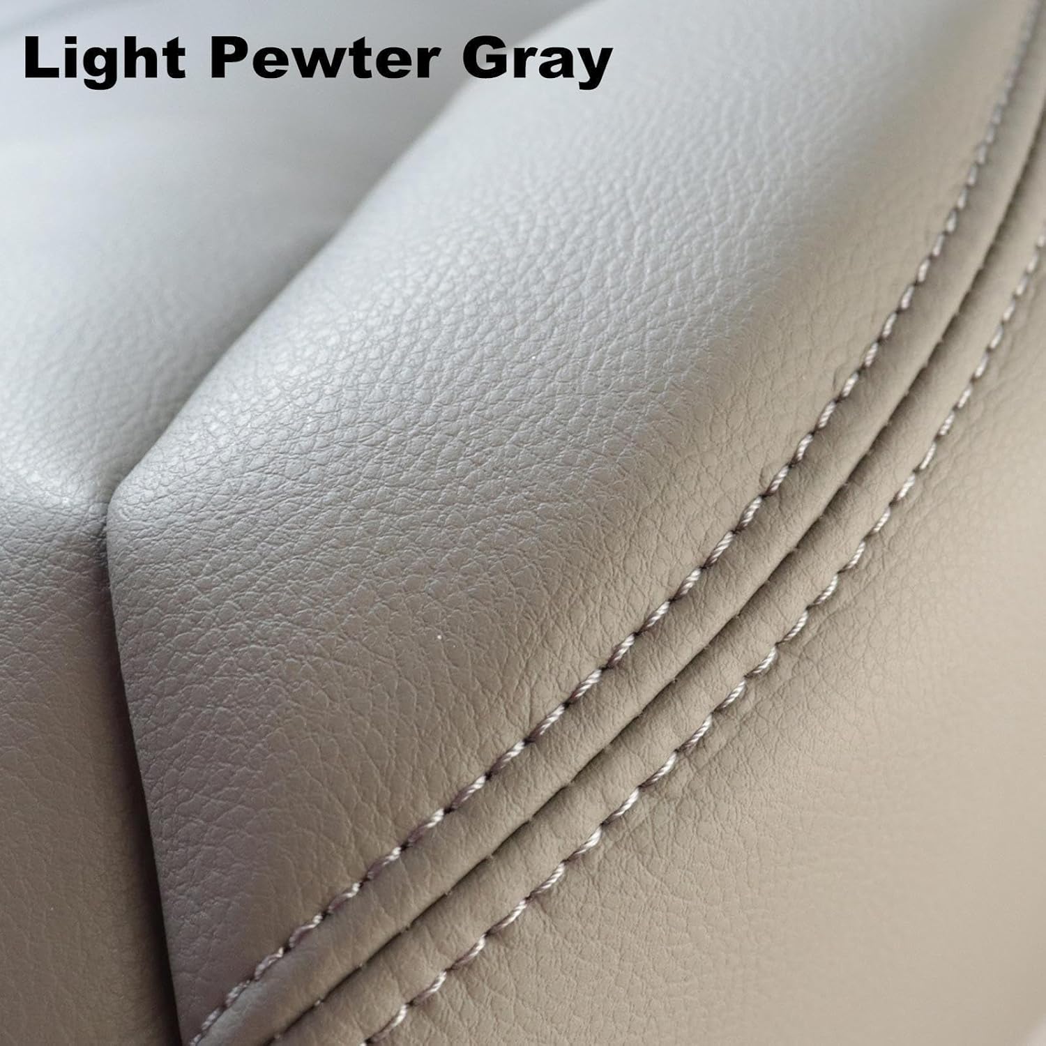 4Pcs Light Pewter Gray Leather Seat Cover Compatible with Chevy Express GMC Savana Van 2003-2014 Front Driver and Passenger Side