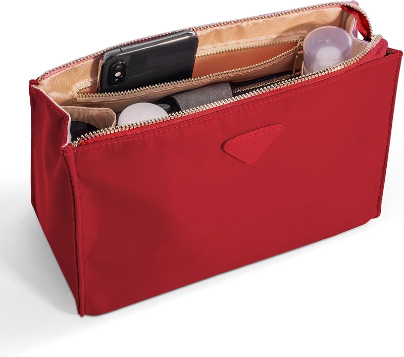 Vercord Organizador interno de bolsa em nylon com bolso para maquiagem e itens de higiene, vermelho, tamanho L