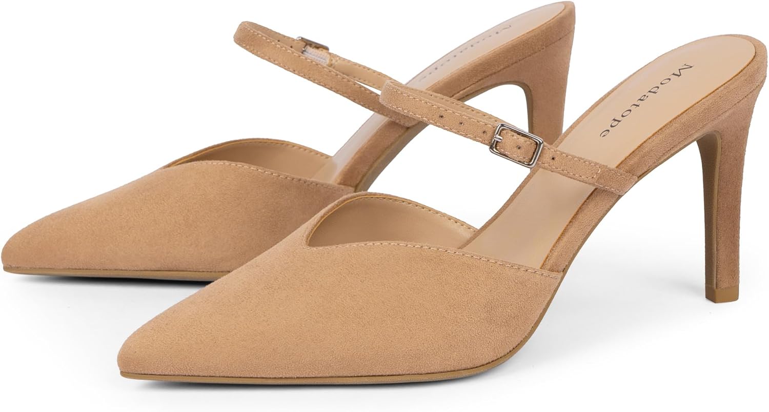 Modatope Pointed Toe Ankle Strap Heels for Women Stiletto Closed Toe Pumps Women Dress Party Mules Sandals - Image 6
