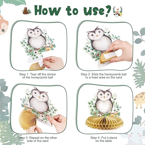 Miniatura 3 de Fumete Paquete de 9 centros de mesa 3D de animales del bosque, centros de mesa con diseño de panal de abeja, animales del bosque, decoración de baby