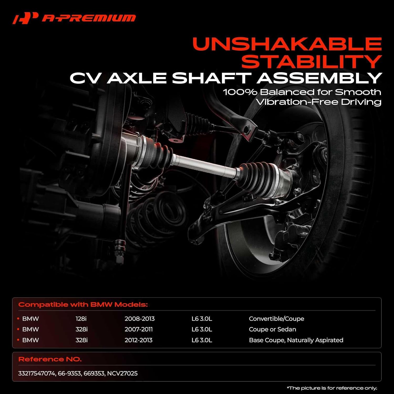 A-Premium CV Axle Shaft Assembly Compatible with BMW 128i 2008-2013, 328i Base 2007-2013, 3.0L Naturally Aspirated, Rear Right Passenger Side, Replace# 33217547074