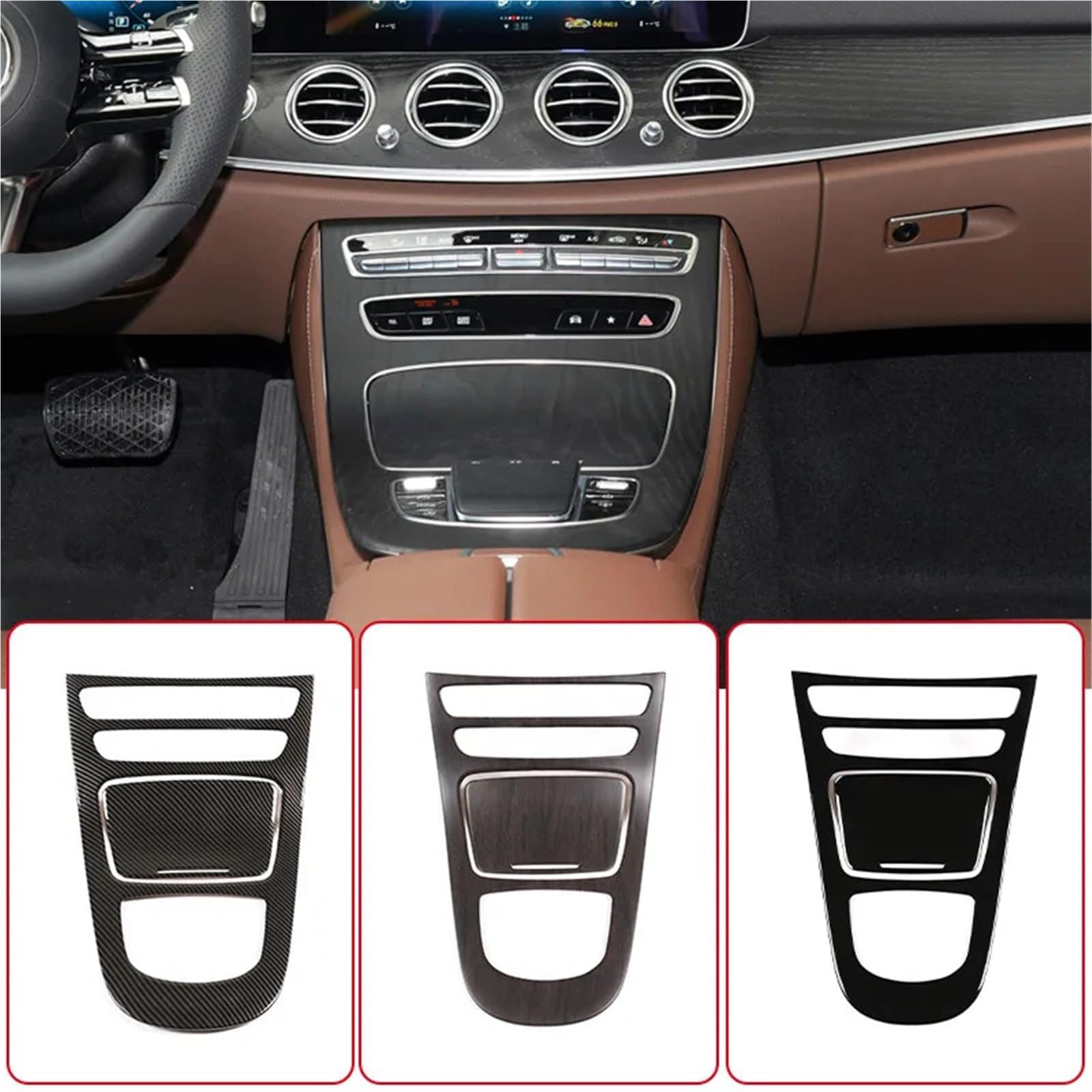 Konsola Środkowa Pasuje do Mercedesa, pasuje do Benz klasy E W213 S213 A238 C238 2016-2021 ABS, dekoracyjna osłona konsoli środkowej samochodu(Black wood 16-18)