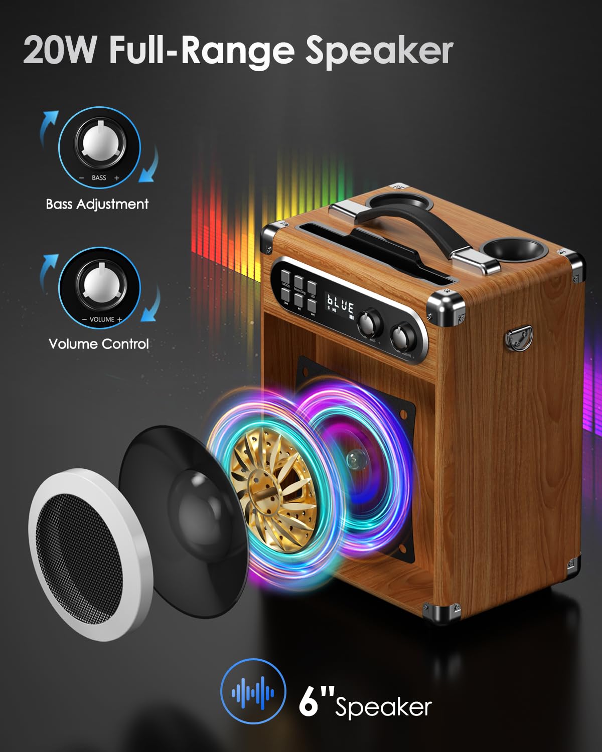 Karaoke Macchina portatile Karaoke professionale con 2 microfoni wireless UHF, sist. PA con lampada DJ, ideale per karaoke familiare, feste di canto, feste di matrimonio, matrimonio