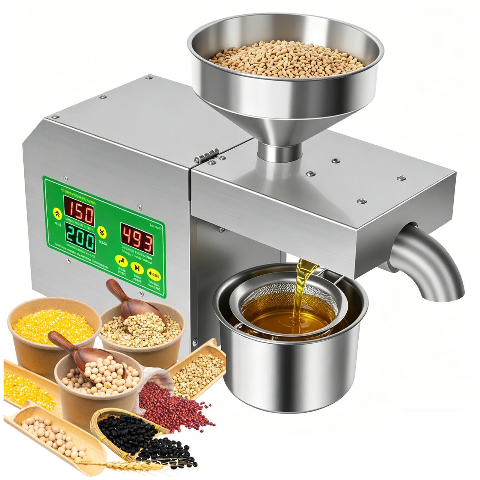 JXUANMM Oil Press Machine, Automatic Commercial Oil Expeller Extractor Stainless Steel Oil Presser Pressing Mill Maker Machine for Commercial Domestic Use, Intelligent Control