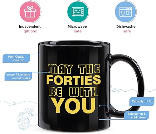 Miniatura 5 de Cabtnca Taza de café con texto en inglés "May The Forties Be With You", regalos de 40 años para hombres, taza de cumpleaños 40, regalos de