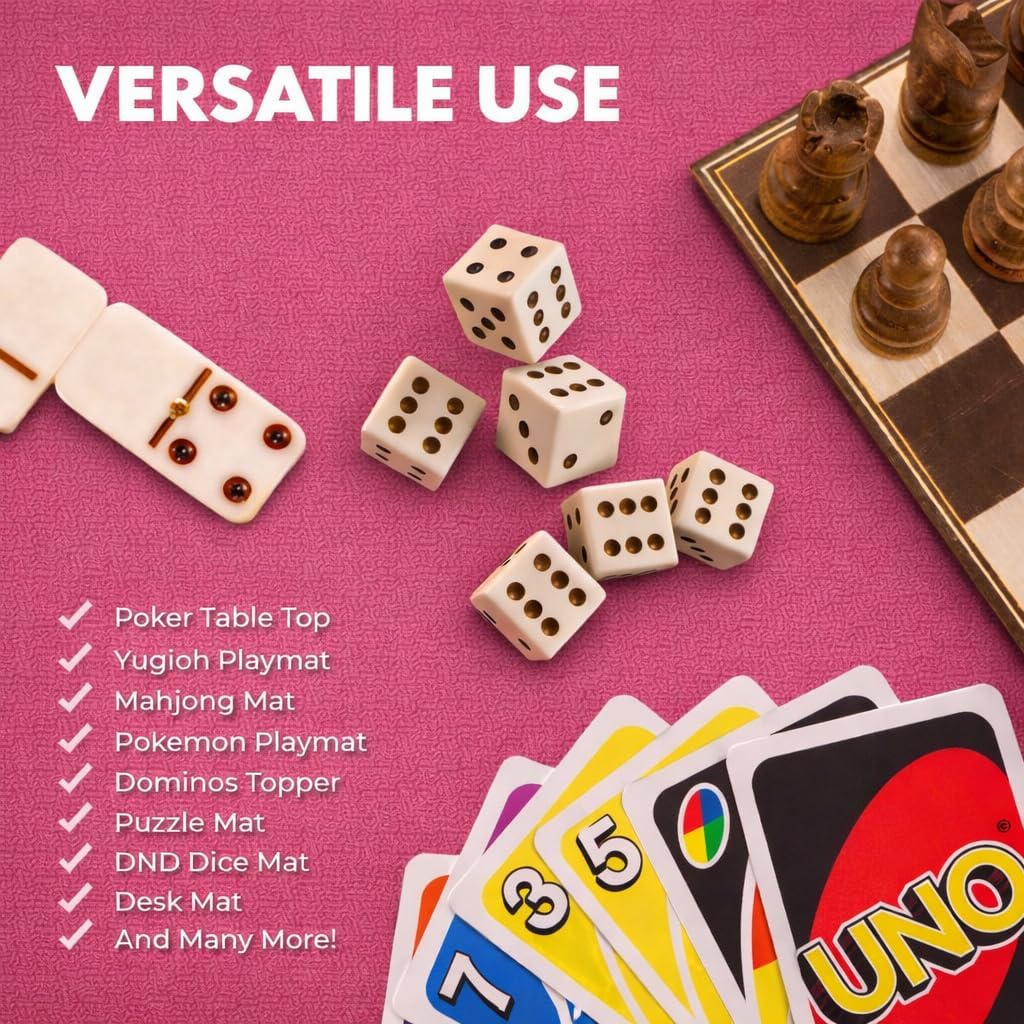 Board Game Mat 35"x35" Designed for 36 in Tables, Mahjong Mat with Carrying Bag, Neoprene Playmat, Table Cover for Board Games, Tile, Poker, RPG and Dominoes (Pink)