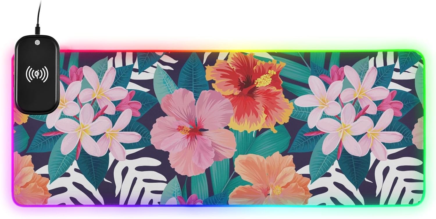 Flowers Palm Leaves Wireless Charging Mouse Pad for Mobile