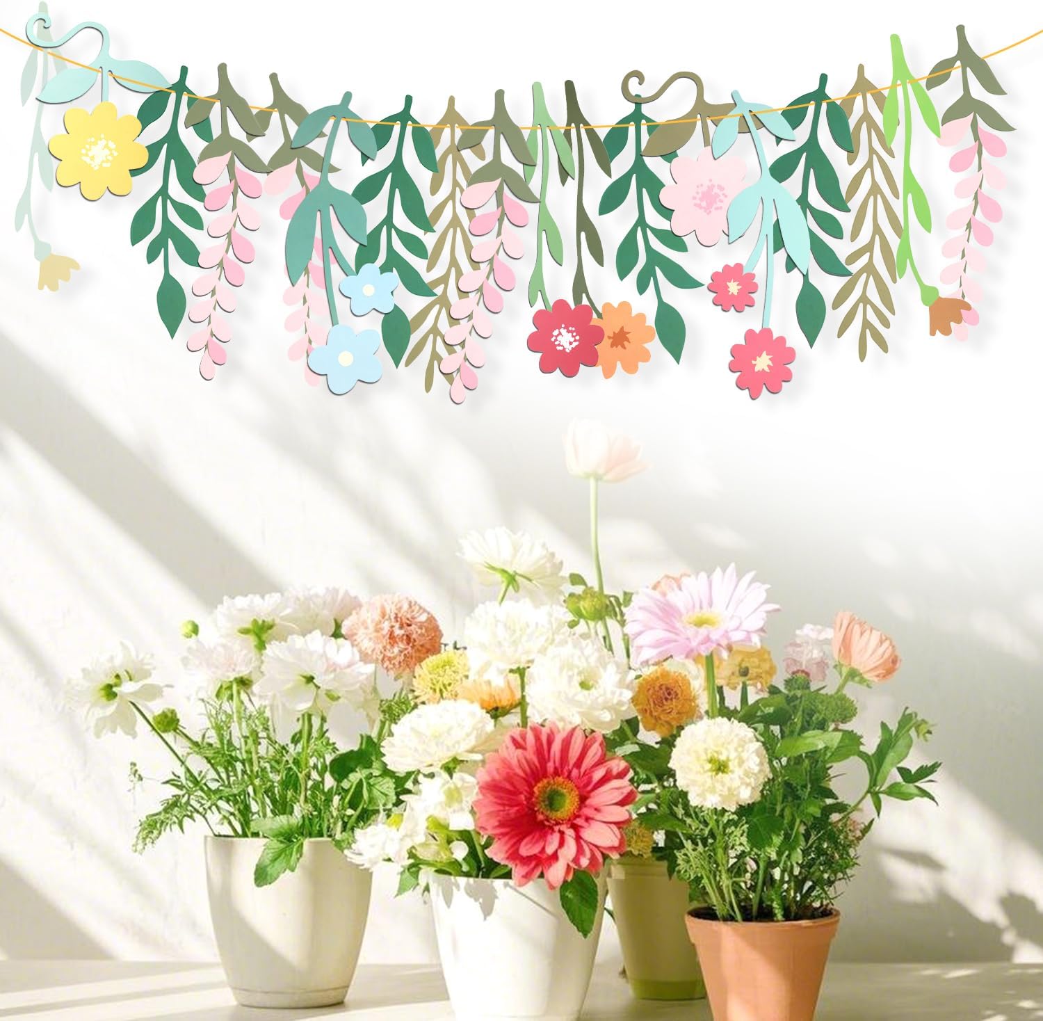Flower Banner, Paper Floral Leaf Banner Colorful Double-Sided Wildflowers Garland Boho Wild Flower Party Decorations for Garden Birthday Wedding Backdrop Baby Shower Decor - Image 4