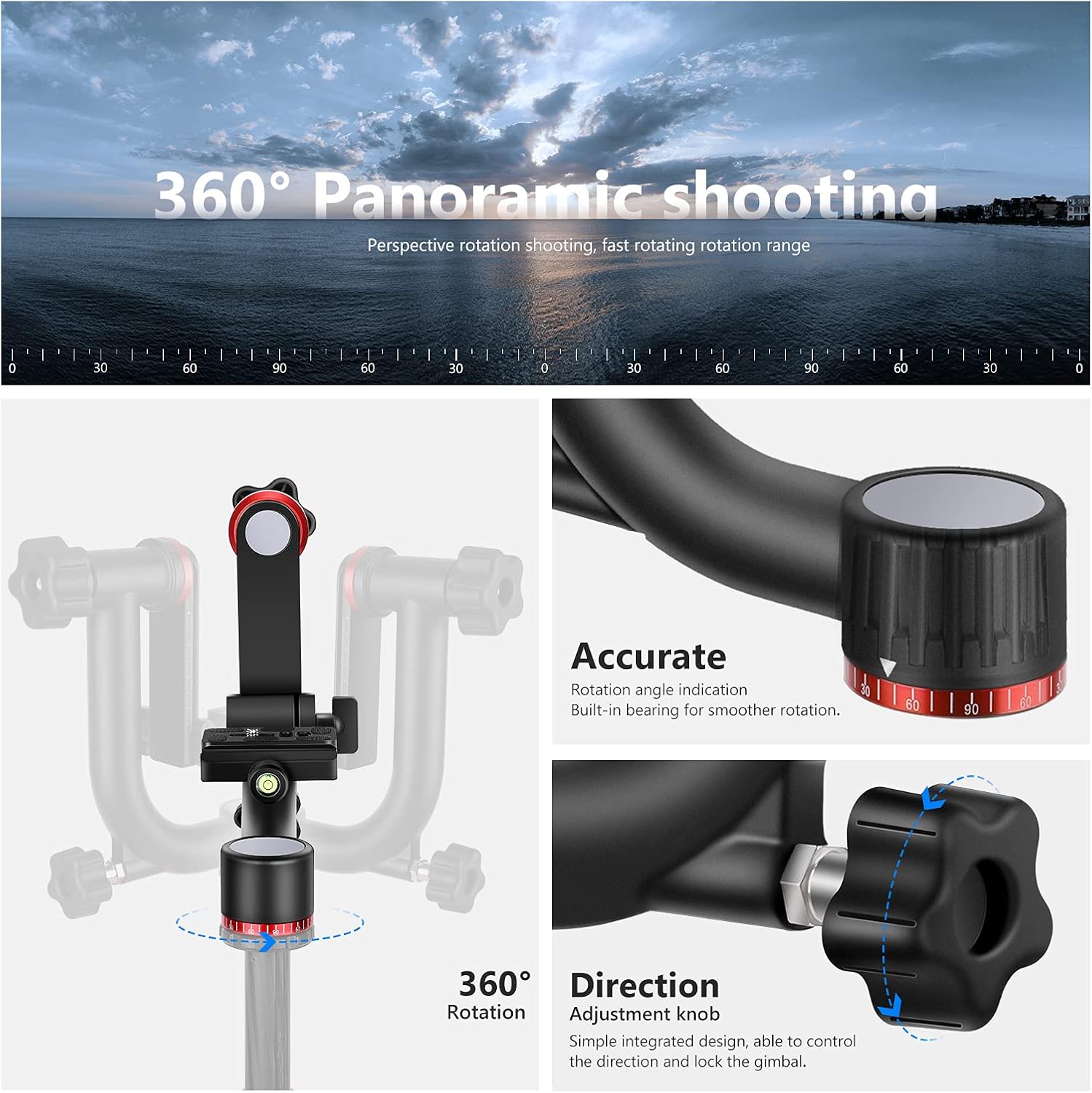 Discount 80% Neewer GM101 Professional Heavy Duty Aluminum Alloy Gimbal Tripod Head with Quick Release Plate, Bearing Structure Supports Smoother 360 Degree Panoramic Shooting for DSLR Camera Up to 30lbs/13.6kg
