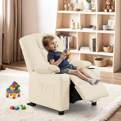Miniatura 22 de MCombo Sillón reclinable para niños grandes a partir de 3 años, silla reclinable para niños pequeños con portavasos, piel sintética, 7322 (violeta)