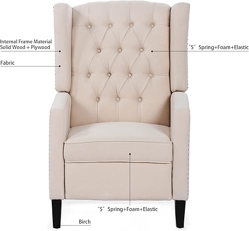 Miniatura 5 de Wingback - Silla reclinable de tela, moderna con respaldo alto, cómoda silla de lectura, sillas con respaldo copetudo con brazos para dormitorio y