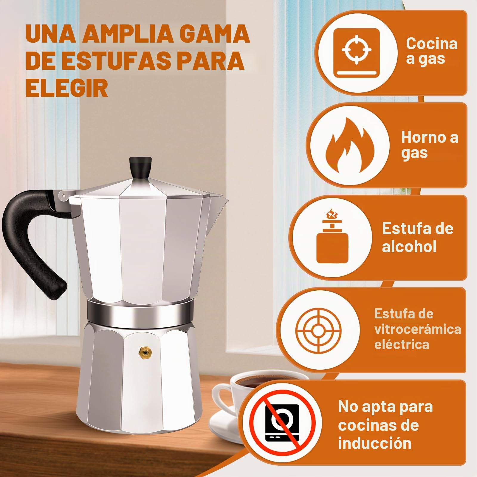 Cafetera Expresso Moka Pot Express de 14 Taza de Aluminio Percoladora Cafetera Moka Clásica Italiana Para Preparar Café Italiano y Cubano Para Casa y Camping 700ml 23oz