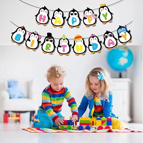 Miniatura 3 de Lindo cartel de pingüino de feliz cumpleaños, decoración de fiesta de cumpleaños de pingüino, decoración de fiesta de cumpleaños de niños y niñas,