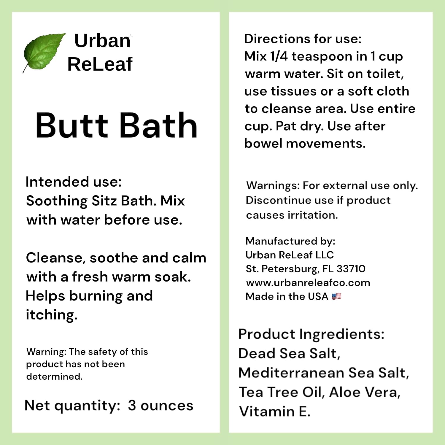 Urban ReLeaf Butt Bath Sitz Bath for Hemorrhoids, Fissures & Stitches | Gentle Sea Salt Soak, 100% Natural, Helps Itching & Burning, Clean, Soothe & Calm