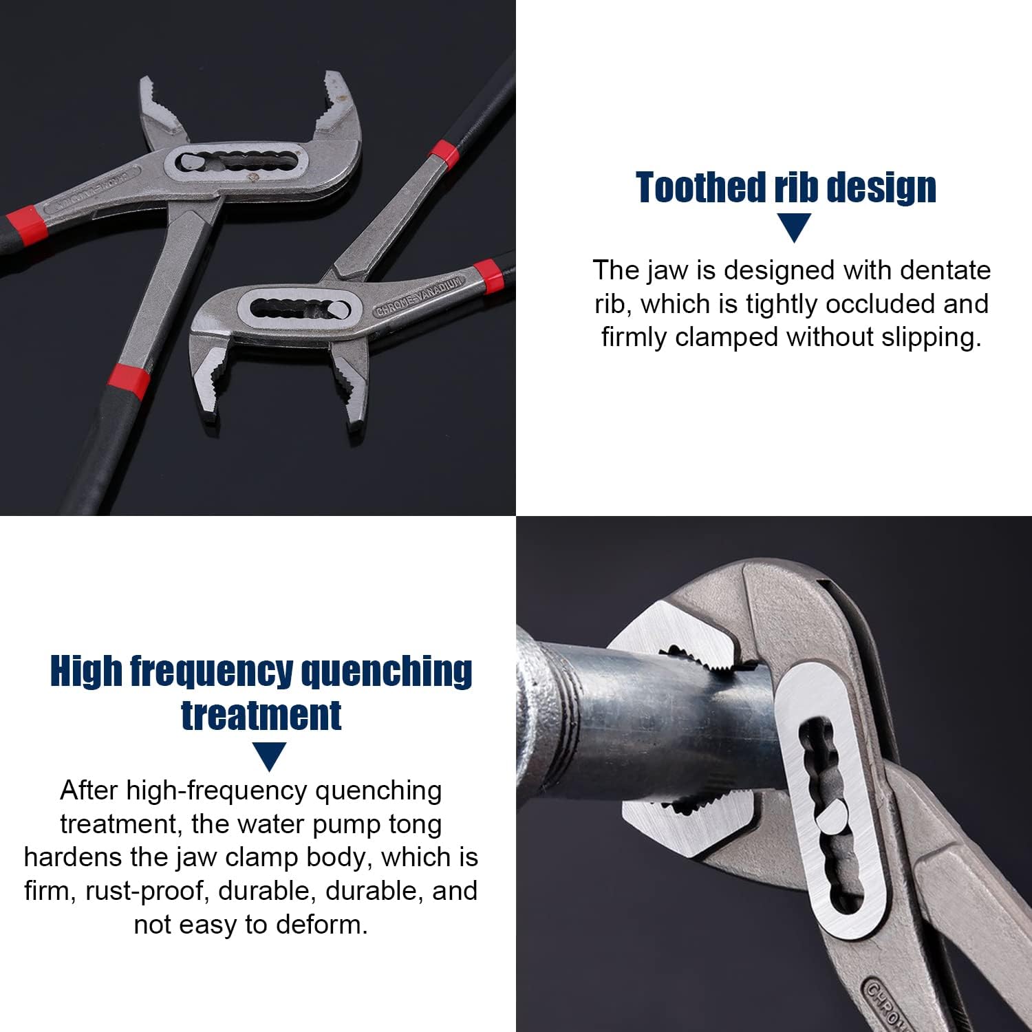 ウォーターポンププライヤーセット 8/10/12インチ (200/250/310mm) 45 スチールスリップ配管レンチ 調節可能な