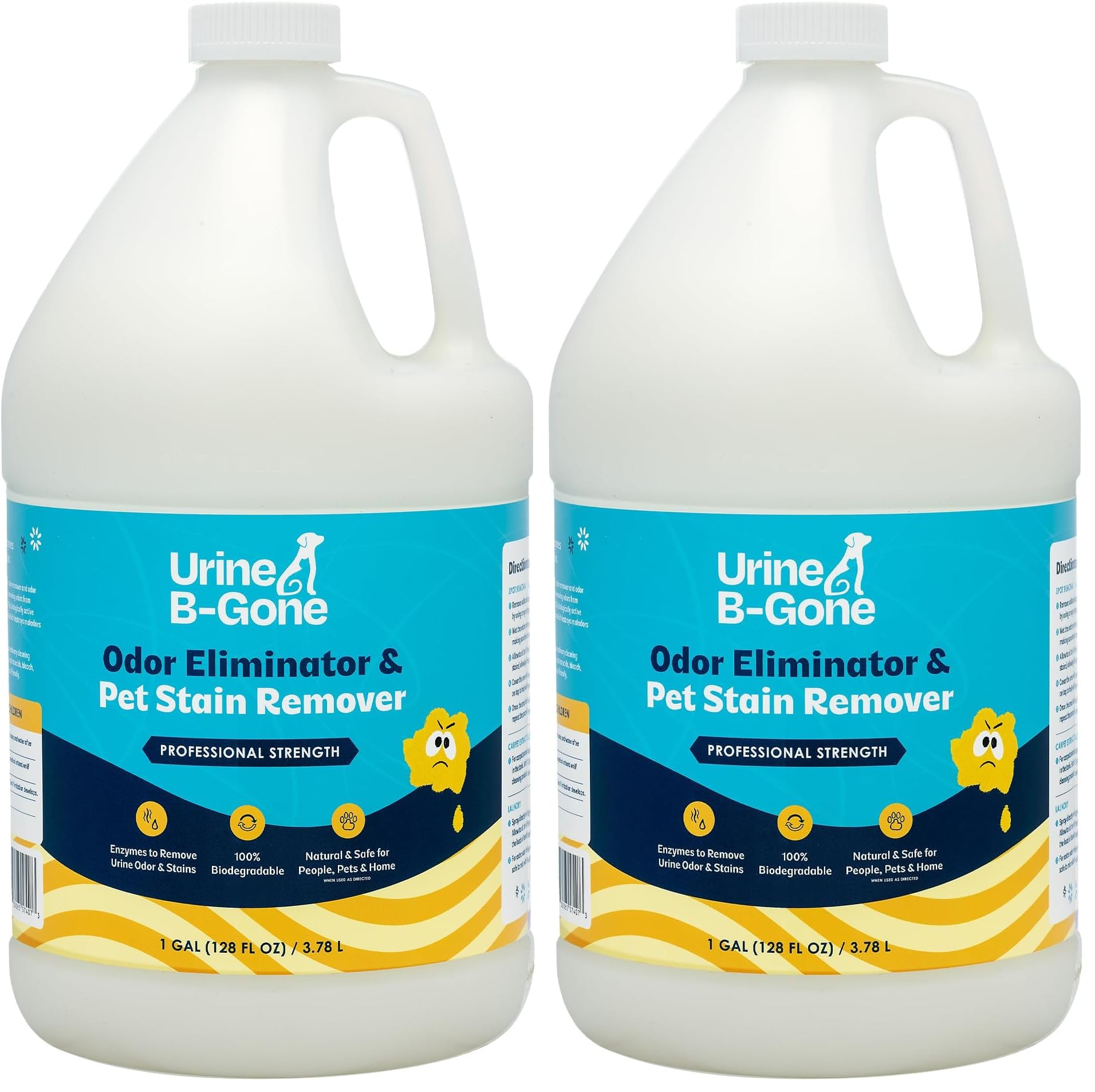 Urine B-Gone, Professional Enzyme Odor Eliminator &amp; Pet Stain Remover, Human, Cat &amp; Dog Urine Cleaner, Effective on Laundry, Carpets &amp; More, Original Scent, 1 Gallon (Pack of 2)