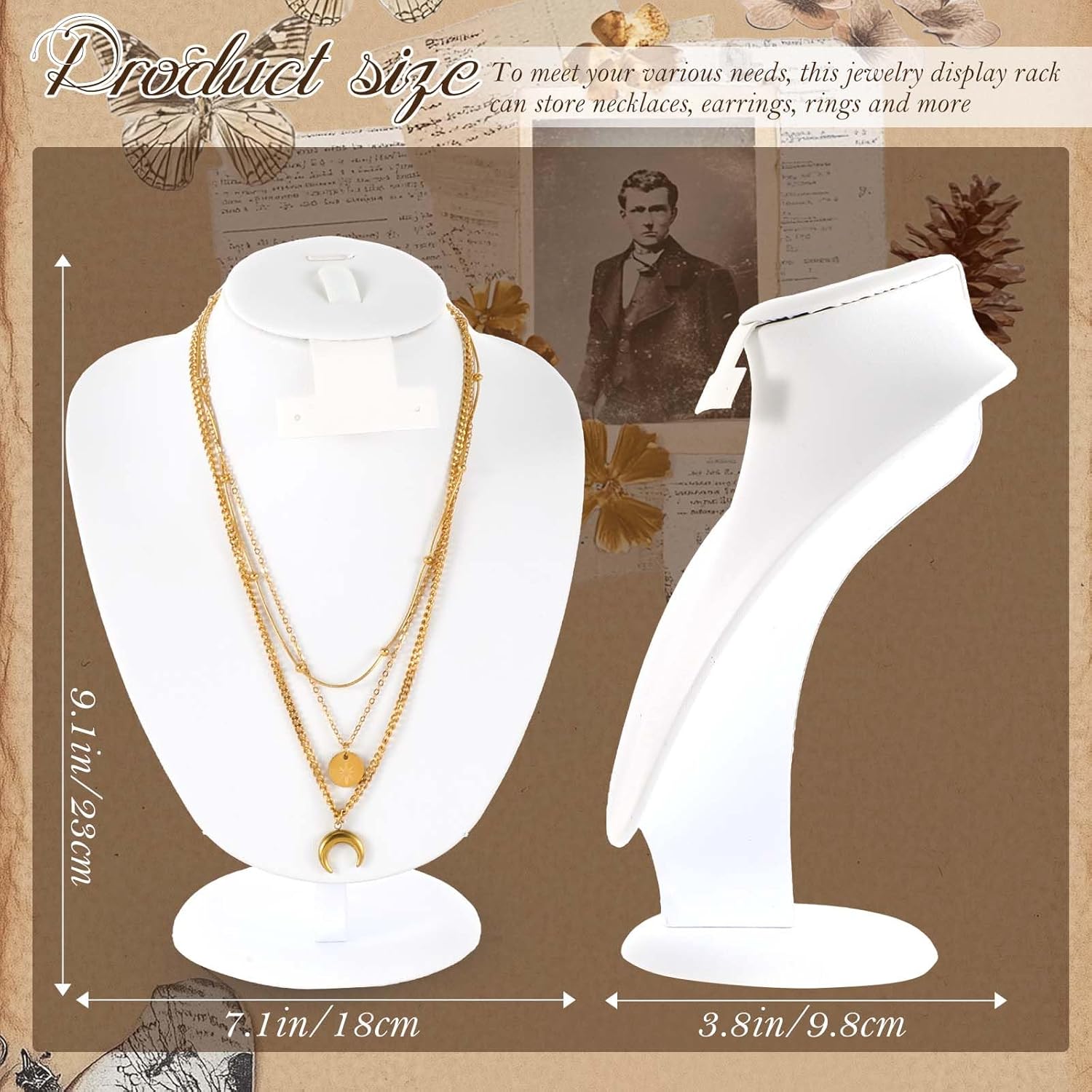3 Pcs white Velvet Jewelry Display Necklace Earrings Ring Display Stand Jewelry Bust/mannequin for Selling and Shows