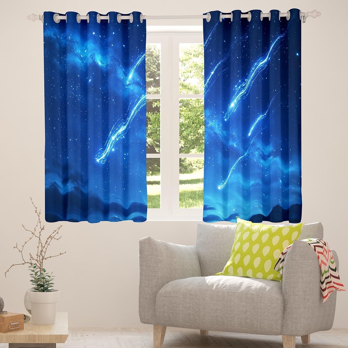 Feelyou Galaxy Curtains for Bedroom Living Room (2 Panels, 42 x 84 Inch) Shooting Star Blackout Curtain Universe Cloud Galaxy Darkening Dreapes Outer Space Window Treatments 3D Printed Space
