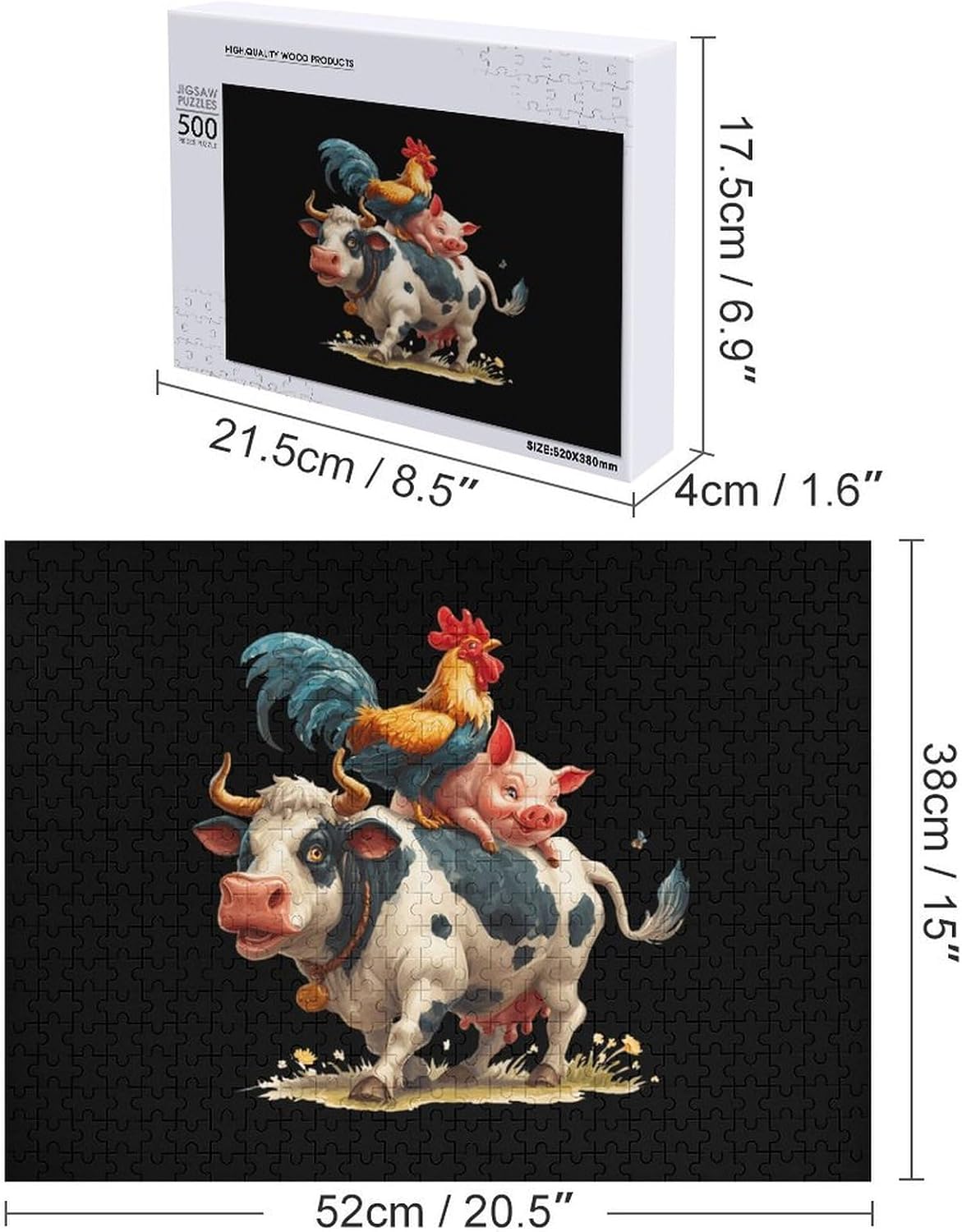 Funny Cow Chicken Pigs Puzzles for Adults 500 PCS Wooden Jigsaw Puzzle Wall Decor Christmas