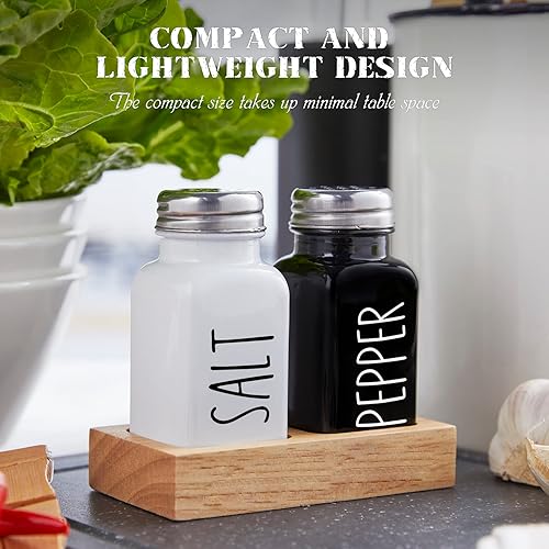 Miniatura 5 de Juego de saleros y pimenteros con soporte, salero de vidrio Dopeca con organizador de madera para encimera de cocina o mesa, decoración de cocina
