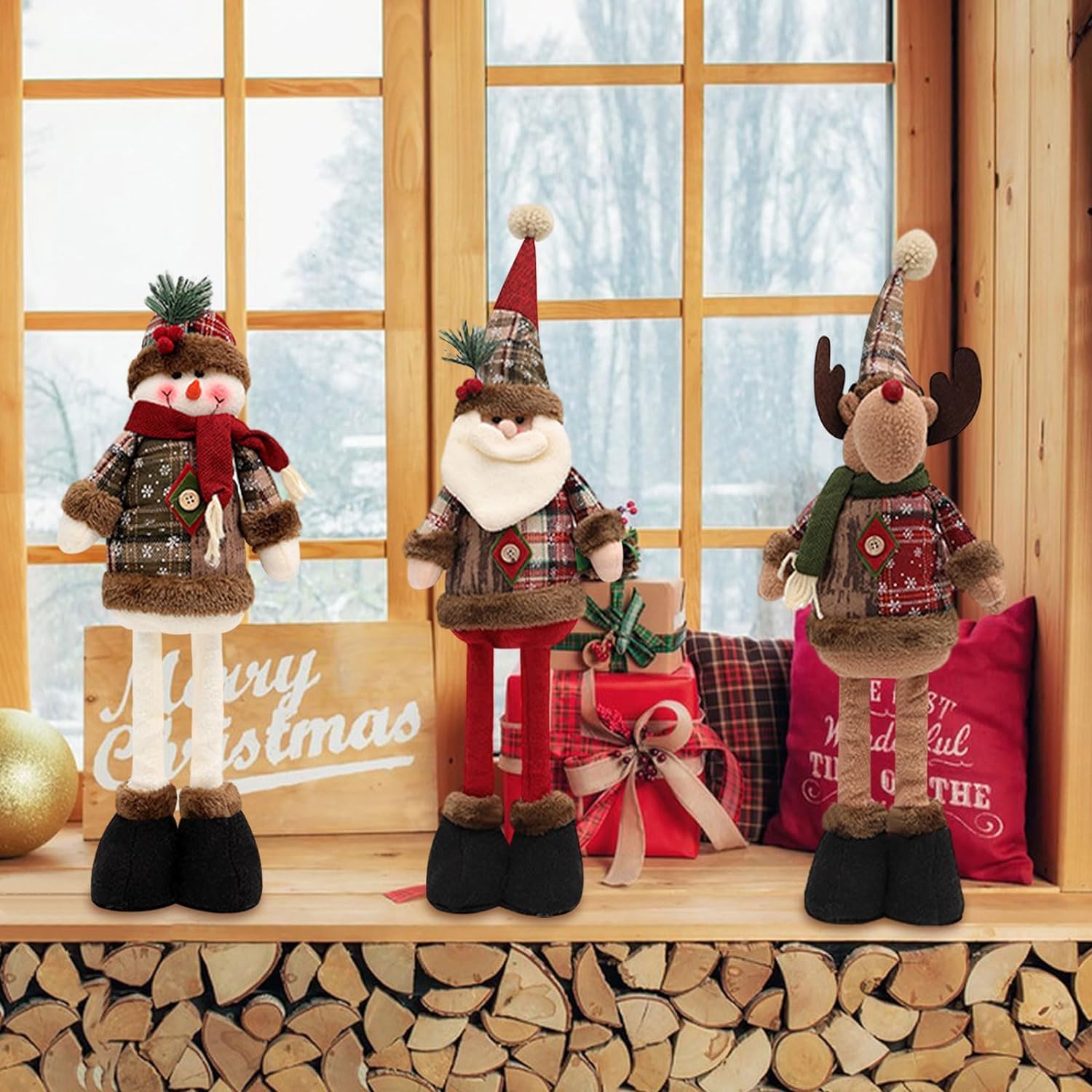 Gamba lunga elastica in peluche, gnomo decorazioni natalizie regolabili, gnomi natalizi ornamenti natalizi carino Babbo Natale pupazzo di neve renna per set di decorazioni da tavolo in
