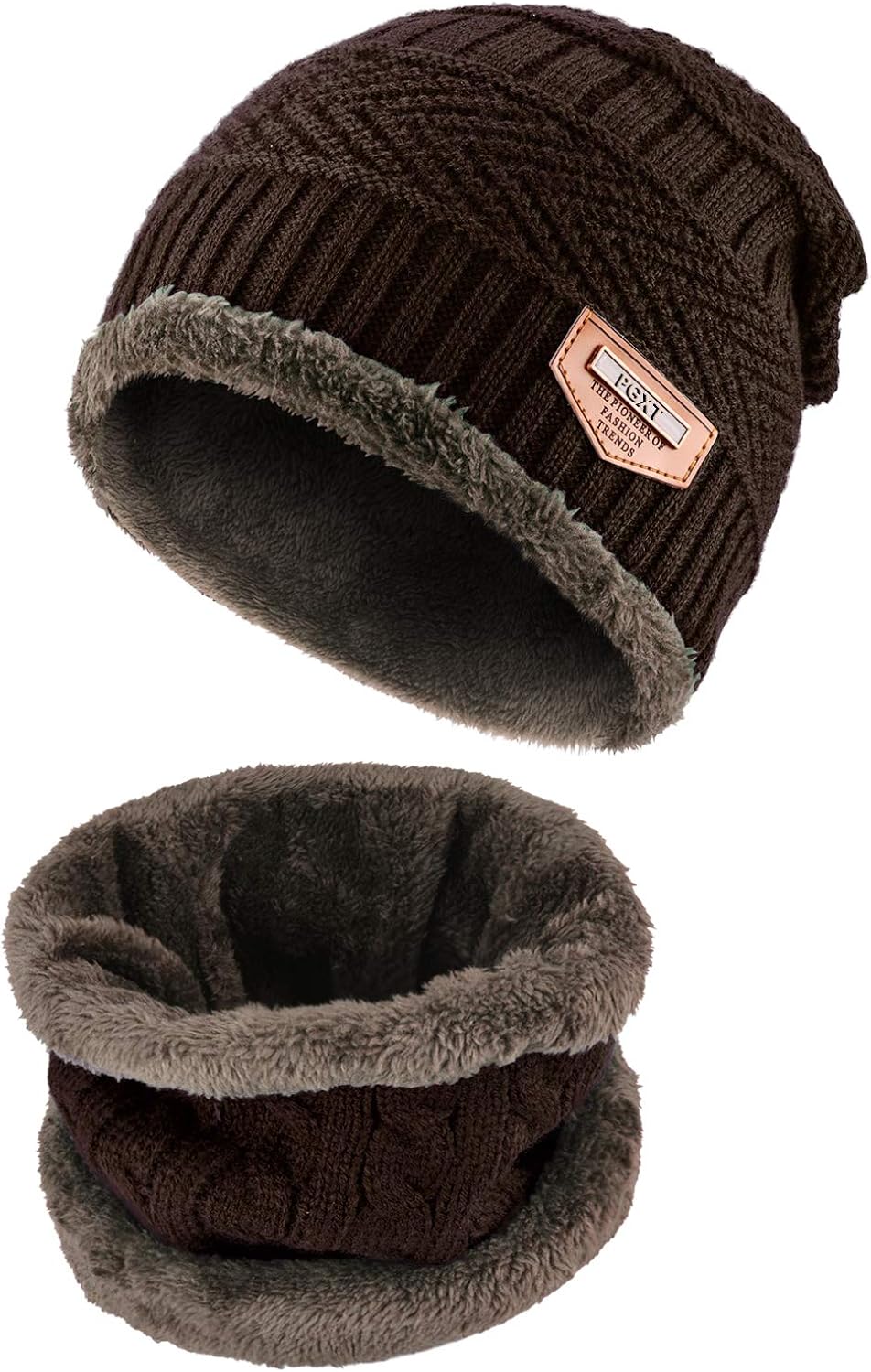 BeanieHat Scarf Set Winter Warm Fleece Lined Skull Cap and Scarf for Men Women