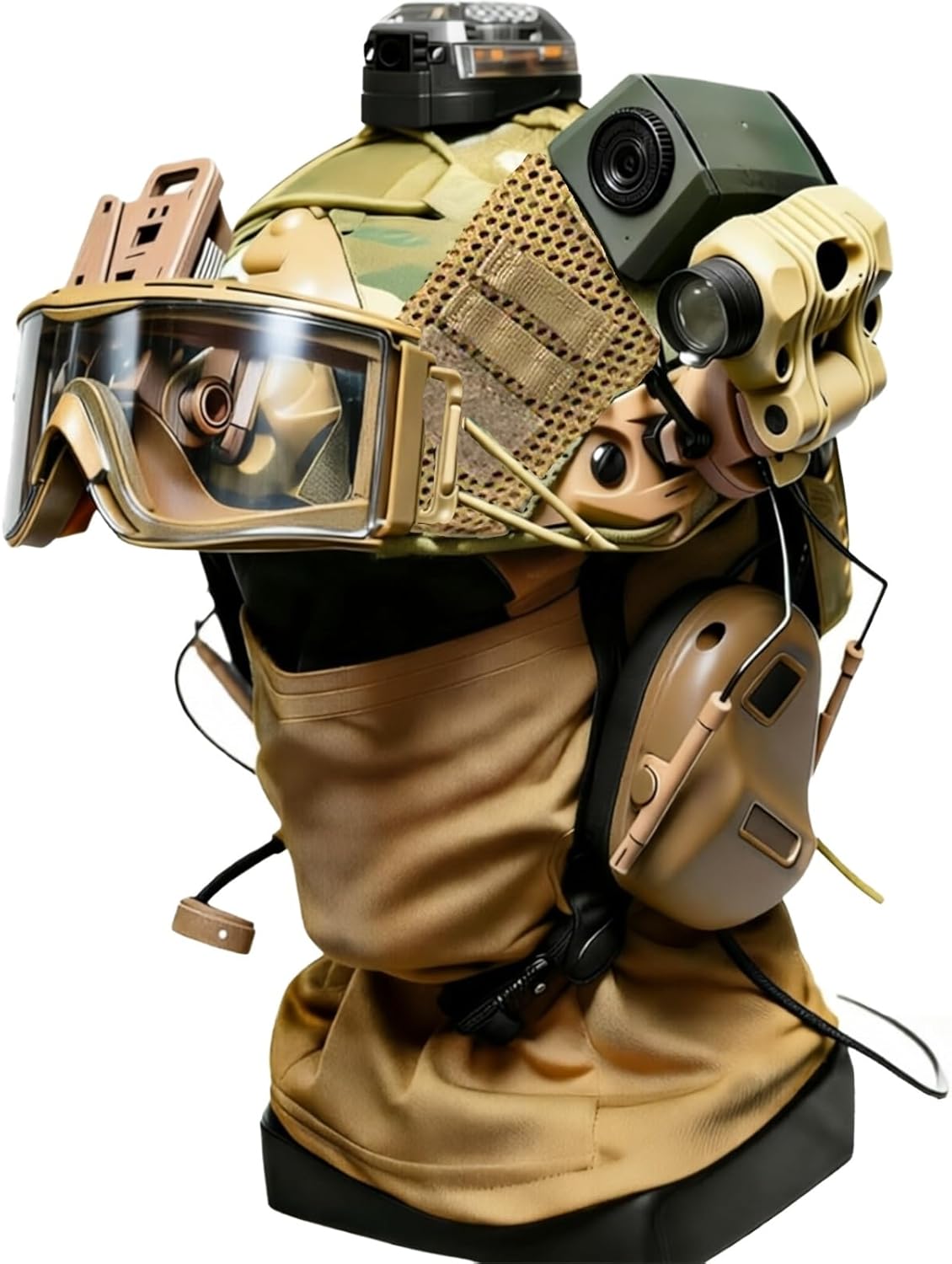 Tactical Helmet Set with Comms Camo Cover Goggles & Modular Mounts-Ready for Airsoft Paintball Training (Adjustable)