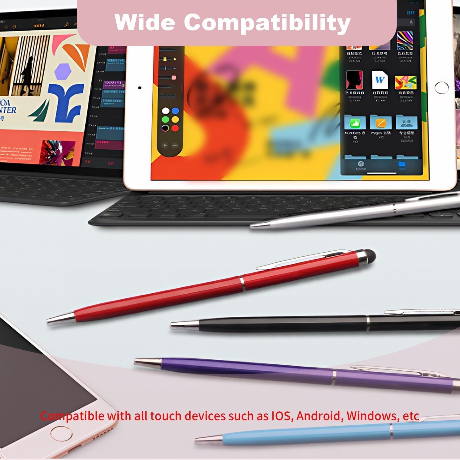 Stylo Tactile Universel 2 en 1, 10 Pièces, Stylet Capacitif 7mm pour Écrans Tactiles Tablette Téléphone