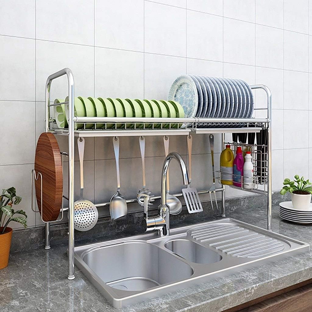 Sturdy Stable Dish Drainer Rack, Dish Rack Over The Sink, Large Stainless Steel Kitchen Counter Shelves ( Dish Rack with Utensil Rack)