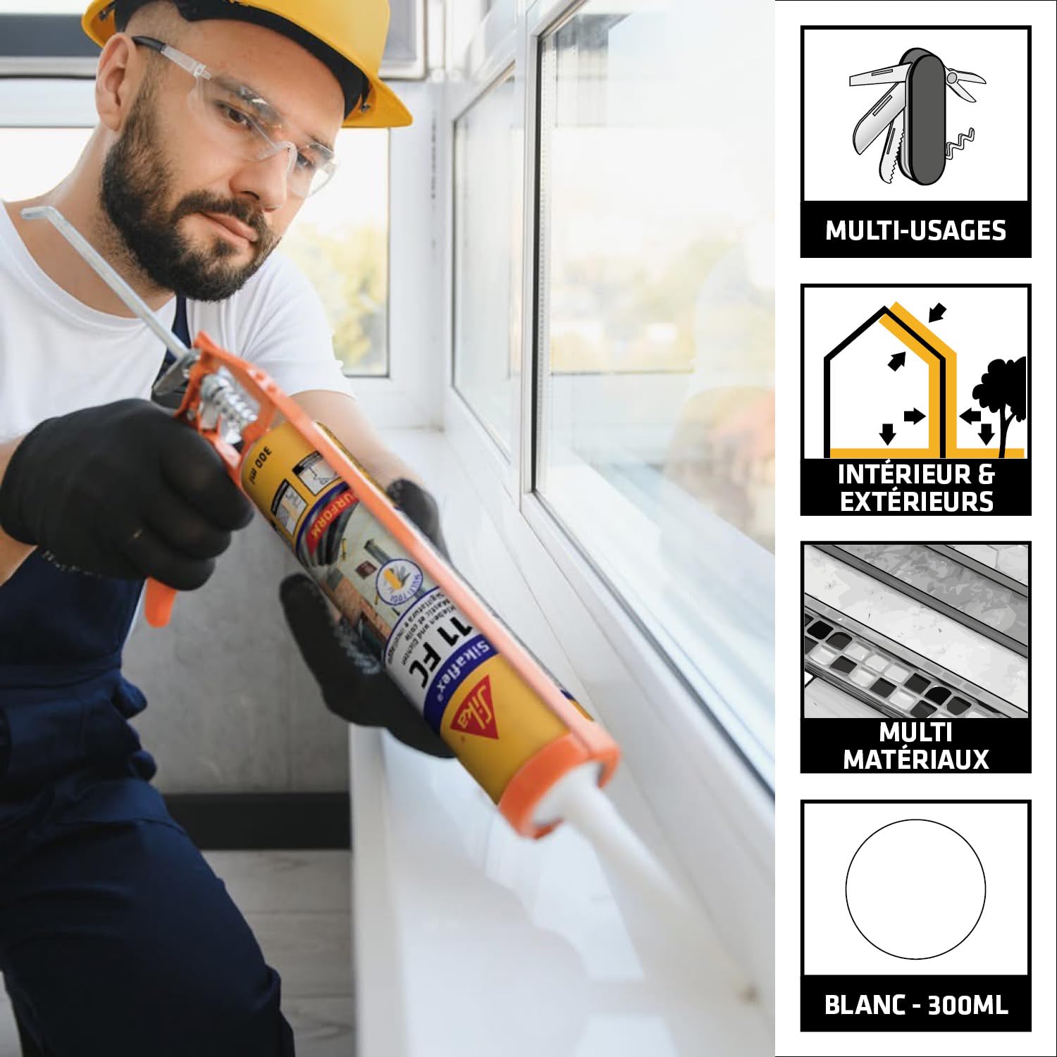 SIKA - Lot de 2 cartouches - Mastic joint et colle multi-usages - Sikaflex 11 FC Purform, Blanc -Tout en un - Multisupports - Intérieur et extérieur - Idéal travaux de bricolage - 300ml
