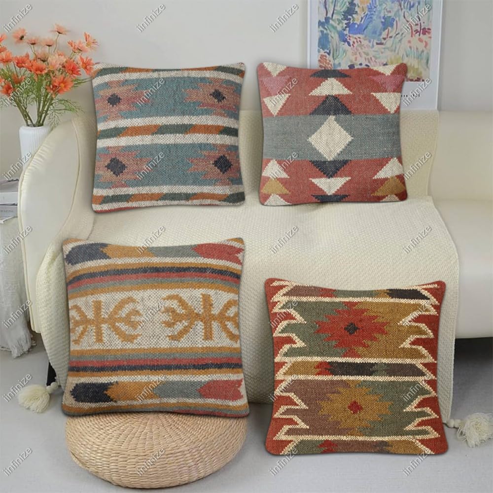 Housse de coussin vintage en laine tricotée pour canapé usé 45cm