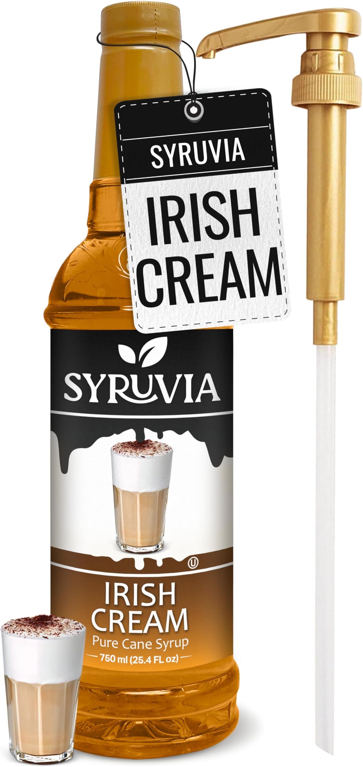 Syruvia Coffee Syrup, Irish Cream Flavored Syrup for Drinks, Lattes, and Desserts – 25.4 fl oz, With Pump