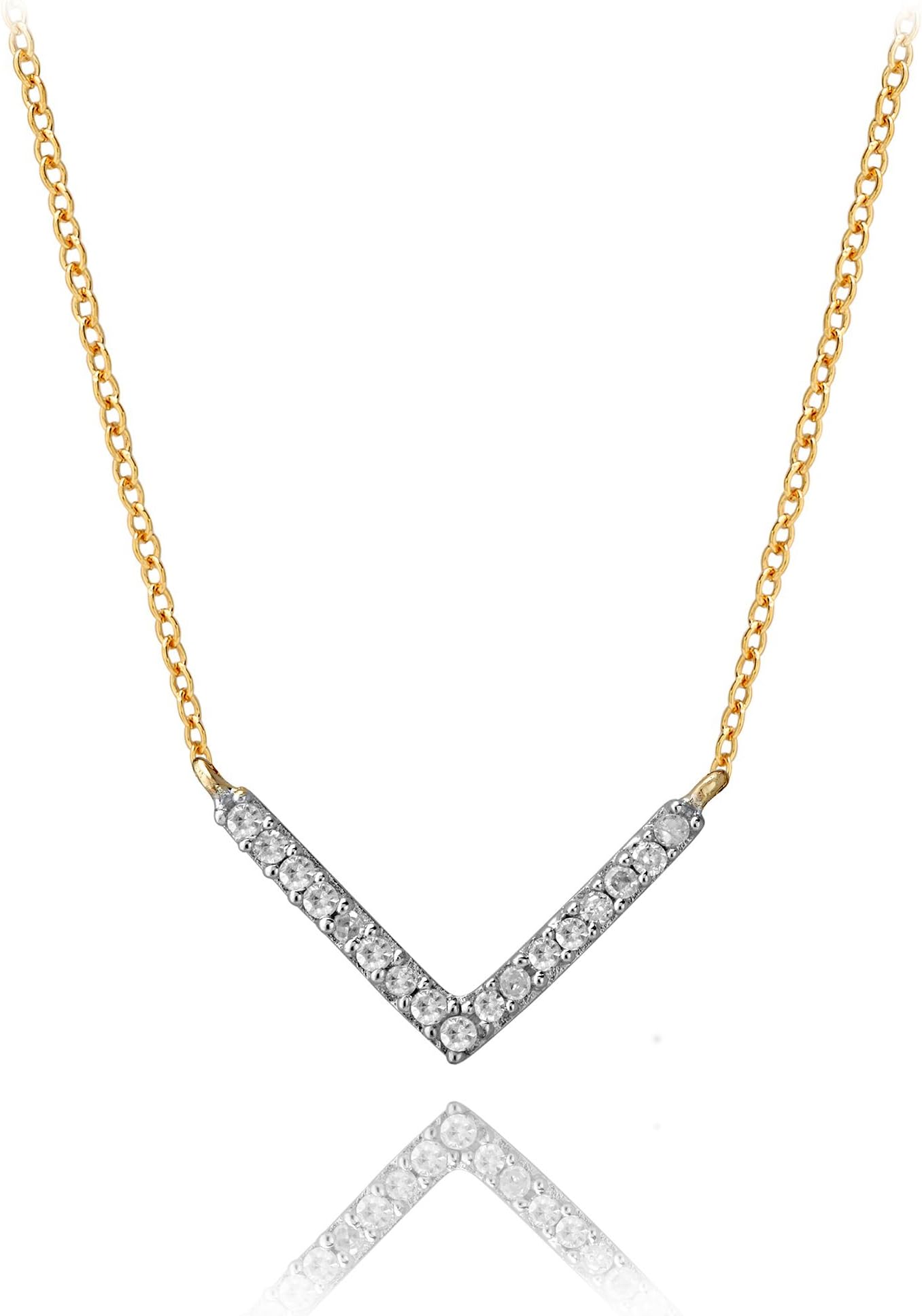 Tiny Pavé Diamond V Necklace in 14k Yellow Gold