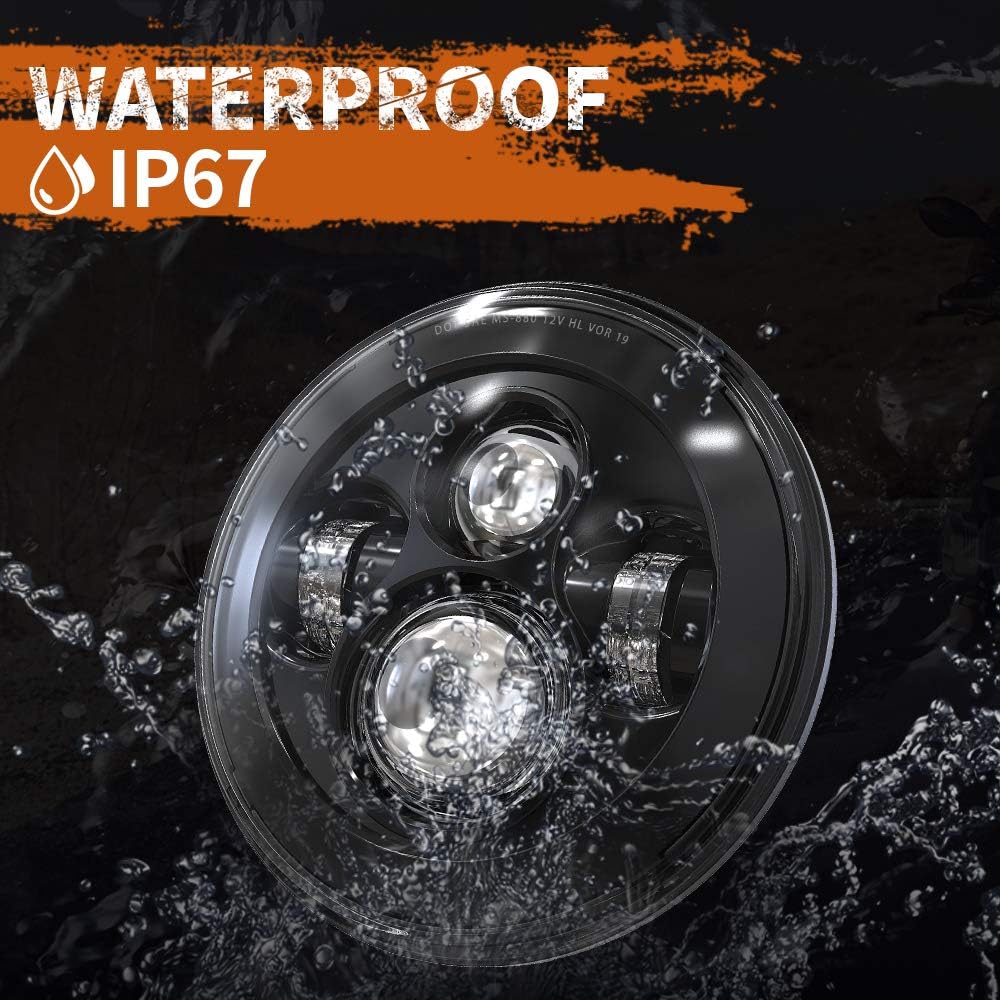 DOT 7 Inch Motorcycle LED Headlight Compatible with Harley Davidson Electra Glide Street Glide Fat Boy Road King Heritage Softail Switchback Headlamp Black