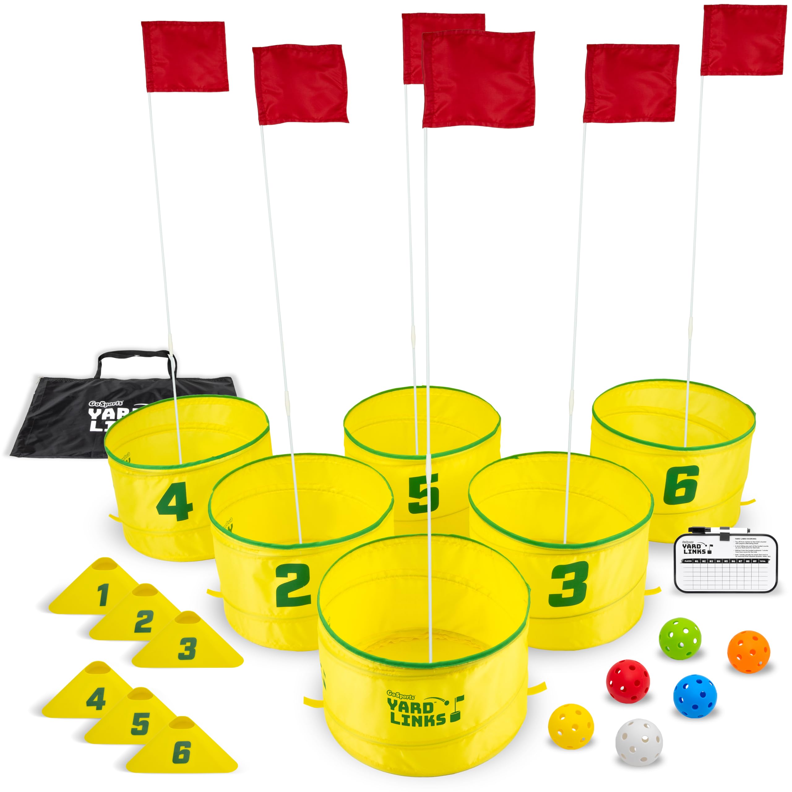 GoSports Yard Links Golf Game - Choose 3, 6, or 9 Hole Course - Includes Golf Buckets, Tee Markers, and Balls