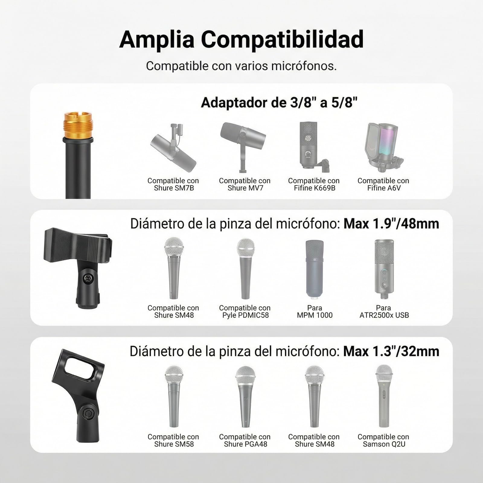 NEEWER MS046 - Soporte de micrófono con brazo de brazo, soporte ajustable resistente y brazo con 2 abrazaderas de soporte de micrófono, 3 clips de cable, bolsa, adaptador de 3/8 a 5/8 pulgadas para