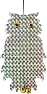 PESTEZE Holographic Shiny Owl Bird Repellent with 2 Bells [8.25 x 15 inch] Sound & Reflection Deters Woodpeckers, Pigeons, Crows, Ducks, Geese & Critters from Yards Without Harm to Protect Property