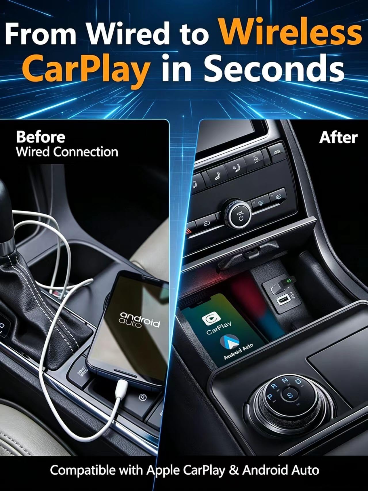 Dongle CarPlay Inalámbrico para Peugeot 508L, Adaptador USB de Cable a Wireless Baja Latencia Plug & Play Diseño Slim