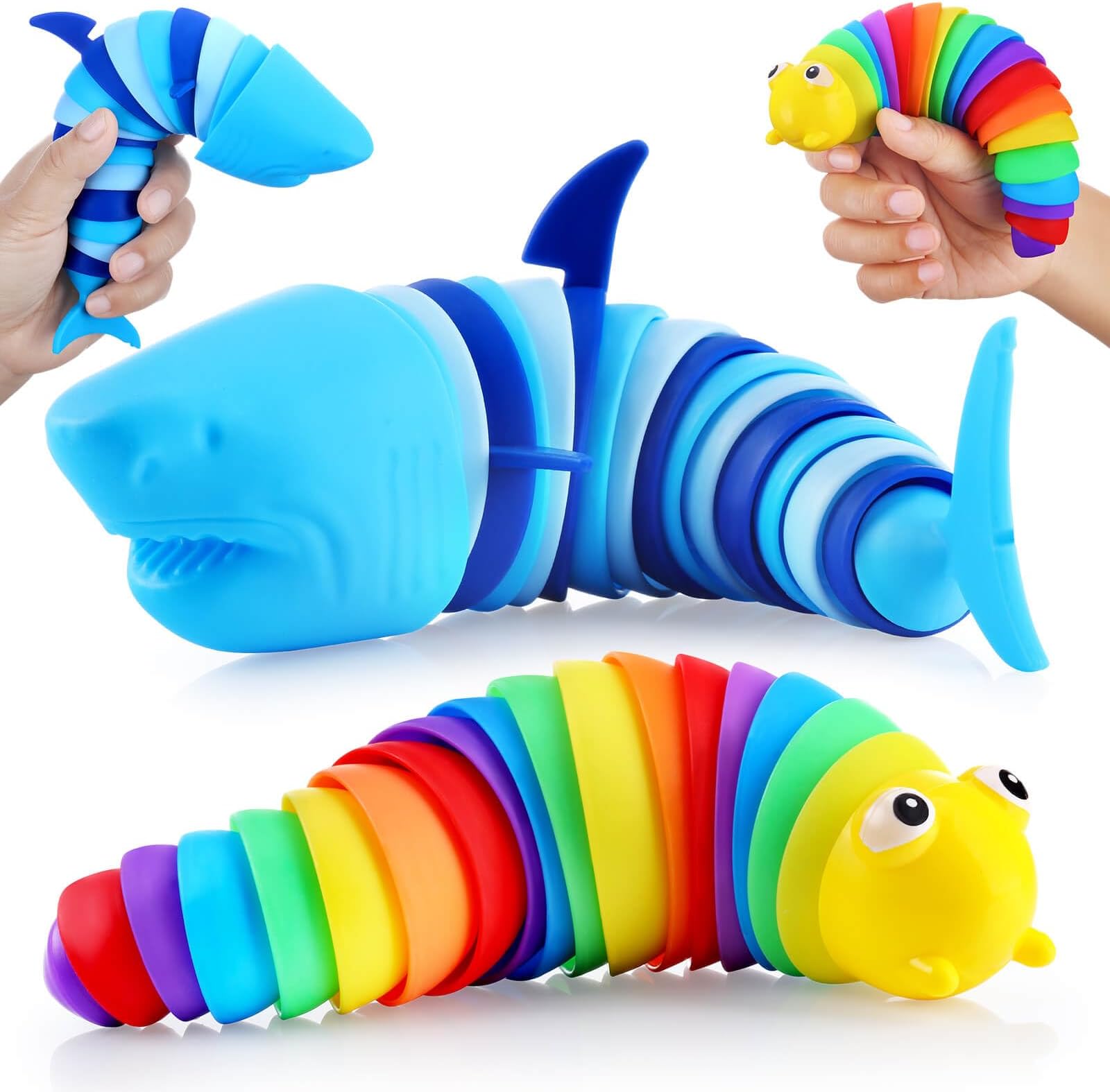 Fidget Toys Slug ,Sensory Slug Fidget Toy for Kids ,Toddler Sensory Toys,Stress Relief Toy,ADHD & Autism Fidget Toys,Preschool Boy Girl Gifts Idea,Goodie Bag Stuffers(Shark and Caterpillar)