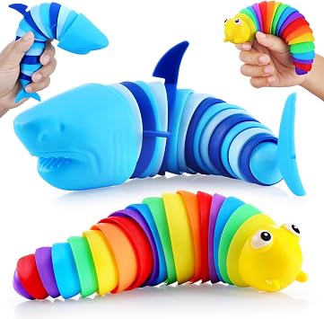 Fidget Toy Slug, Sensory Slug Fidget Toy for Kids Toddler Sensory Toy Stress Relief Toy ADHD Autism Toys Kindergarten Boys Girls Gift Ideas Christmas Stocking Stuffer Gifts for Kids Shark and Slug