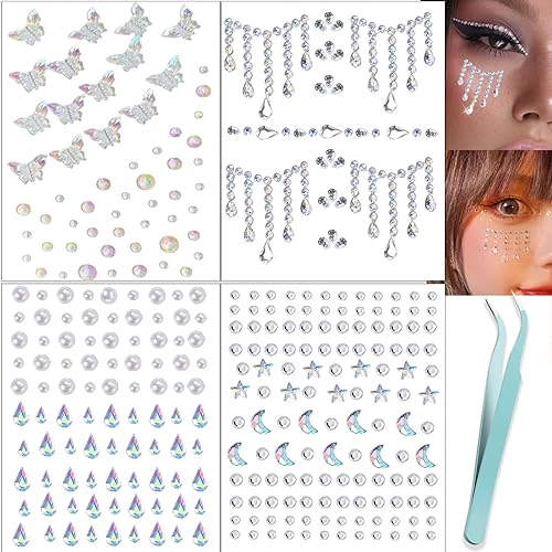 Gemas faciales para el cabello, joyas autoadhesivas para la cara, joyas para ojos, diamantes de imitación de 0.15640.23 pulgadas, gemas para la