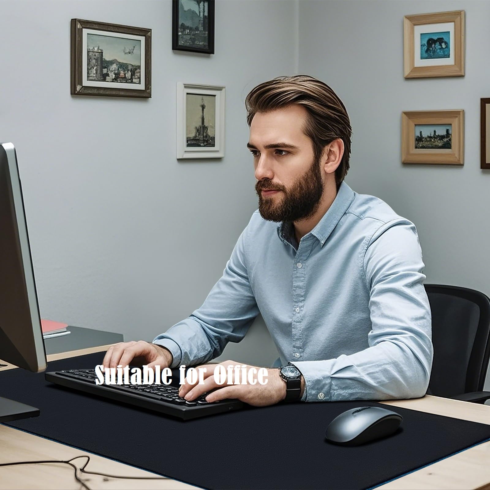 Armindou Large Gaming Desk Mouse Pads, XXL 35.4 X 15.7In Computer Desk Cover Matt For Desktop Keyboard And Mouse, Big Office Pad Protector Mats, Black Extra Large Mousepads, Anti-Slip Rubber Base