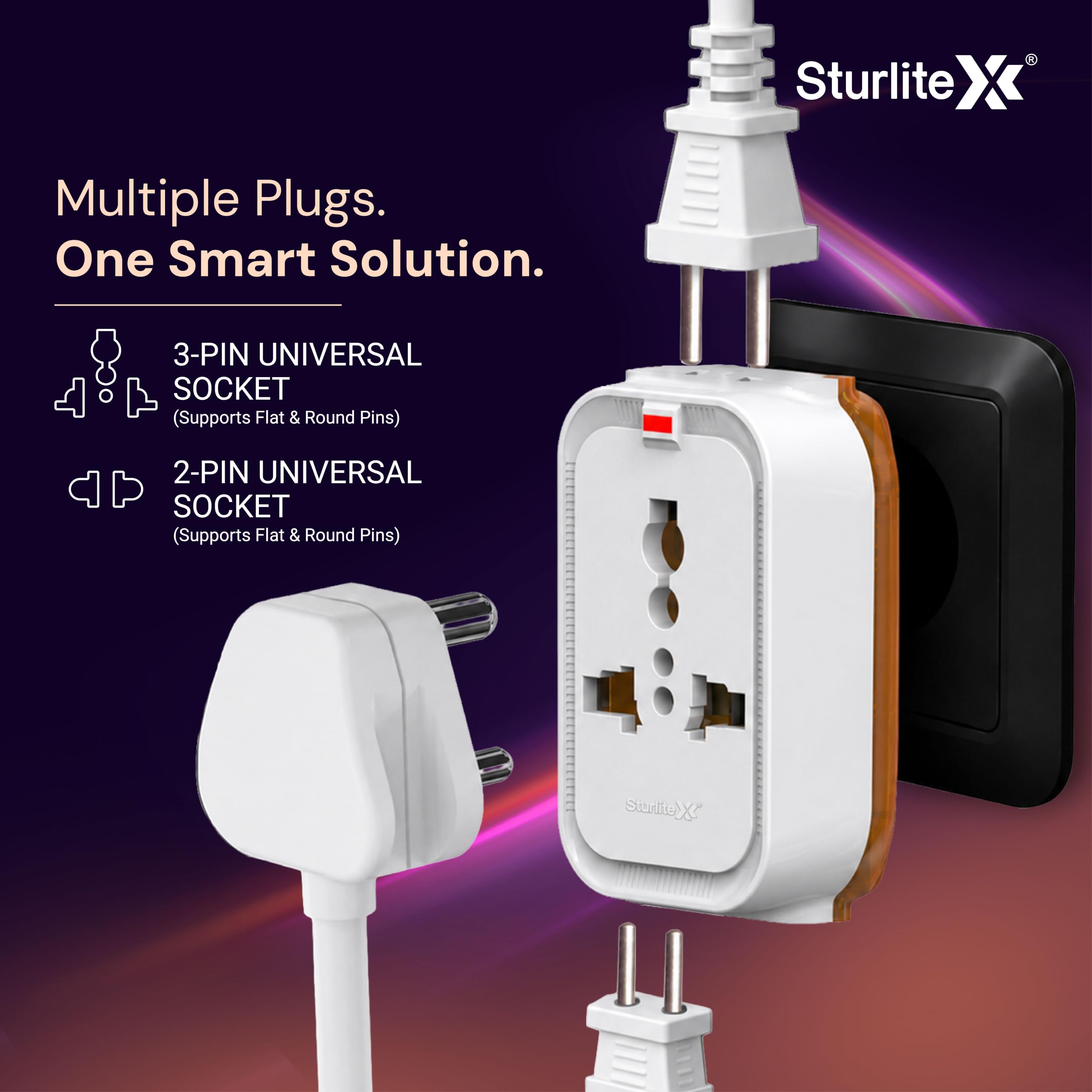 Sturlite Alyx 3 Pin Plug| 2-Pin & 3-Pin Socket| Universal AC Travel Adapter| Strong Polycarbonate Body Socket| Compact Converter Plug for Travel, Home & Office Use — Amazon image 4